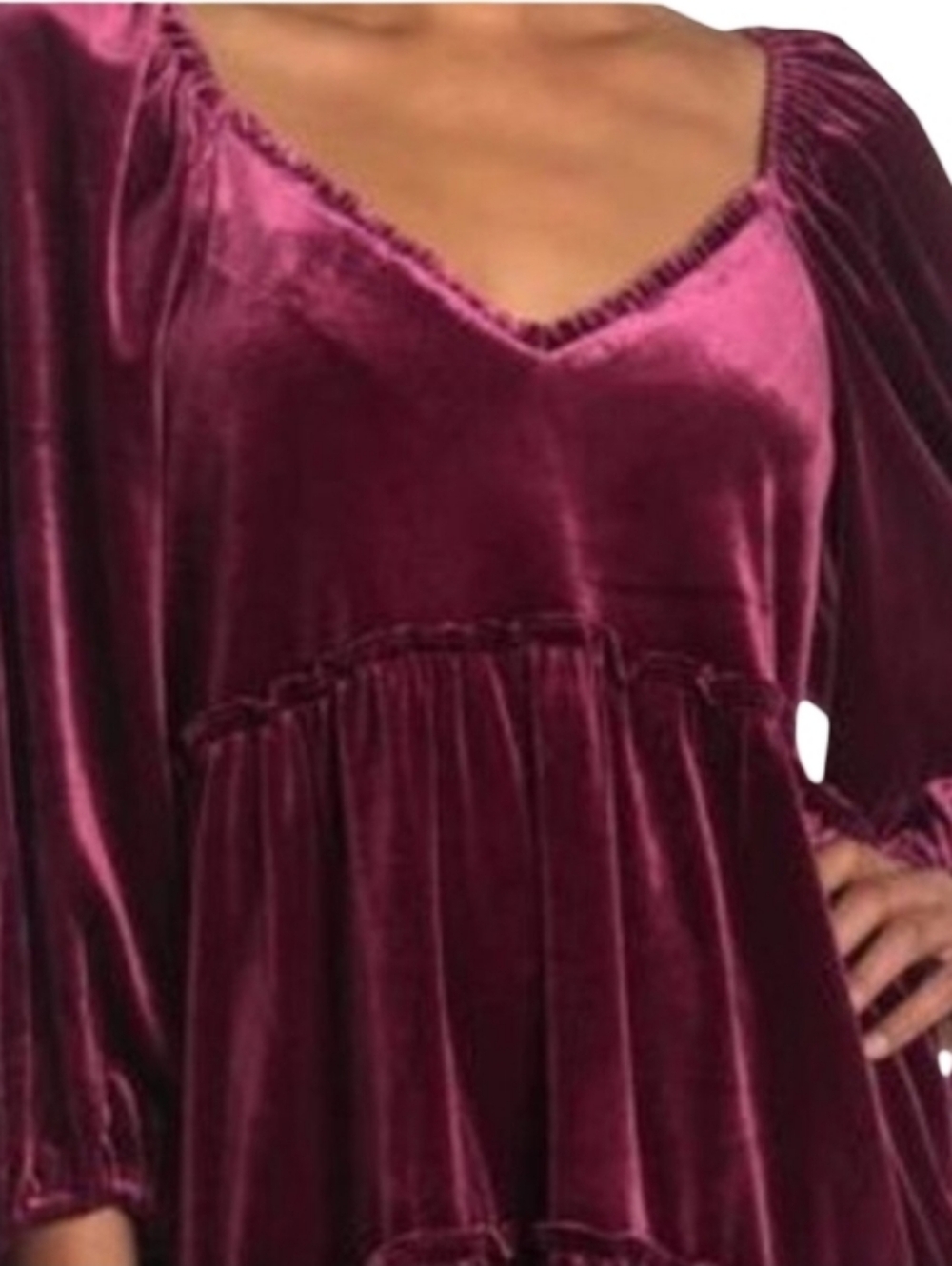 Betsey Johnson Velvet Tiered Babydoll Dress In Burgundy - Picture 13 of 16